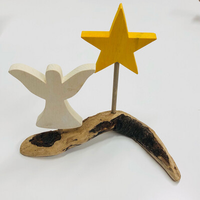 Single Angel with Star on Driftwood- Jerry Walsh