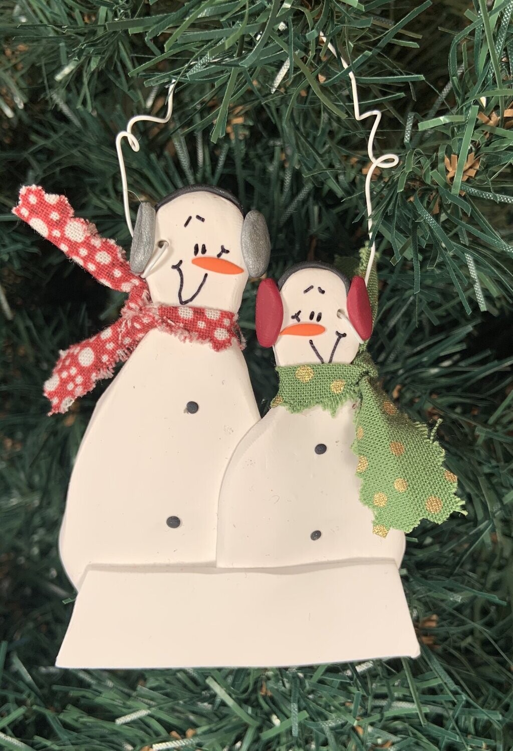 Clay Snowman Family of 2 Ornament