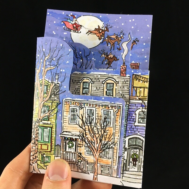Santa over North Park Street Tri-fold Card- Bardbardbard