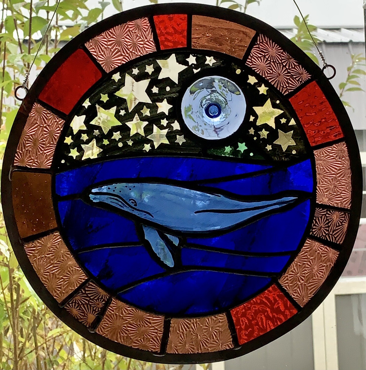 Blue Moon Whale Stained Glass