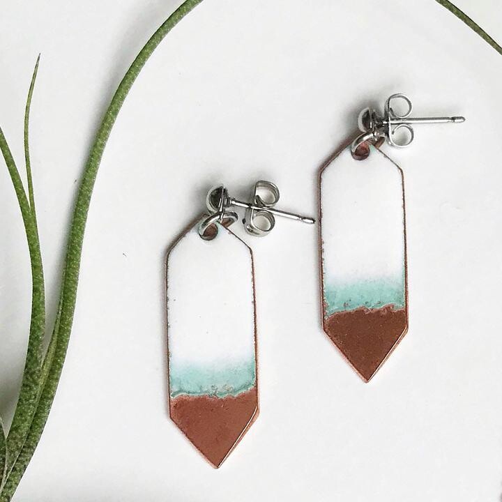 Crystal White & Copper Earrings-  Aflame 