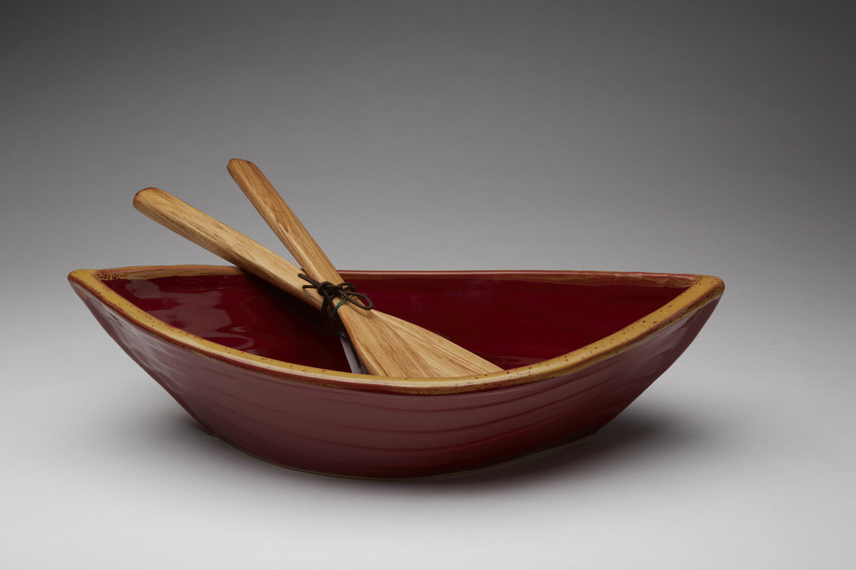 Maxwell Dory Bowl With Servers - Burgundy & Yellow