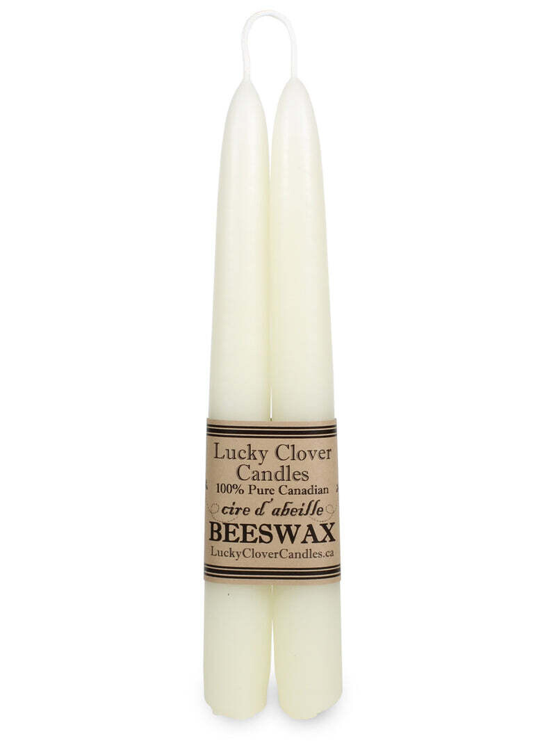 8" Ivory Beeswax Taper- Lucky Clover