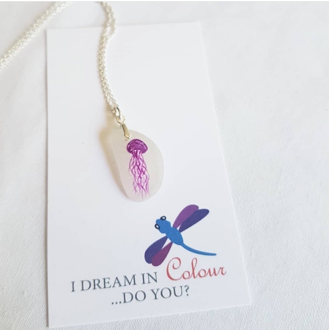 Painted Sea Glass Necklace, Jellyfish - I Dream in Colour