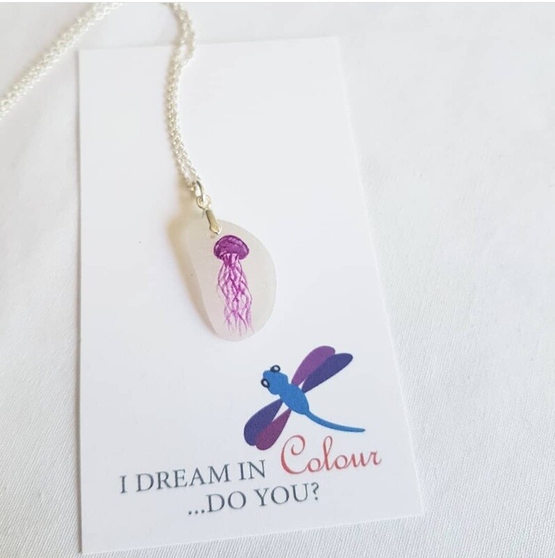 Painted Jellyfish on Sea Glass Necklace- I Dream in Colour