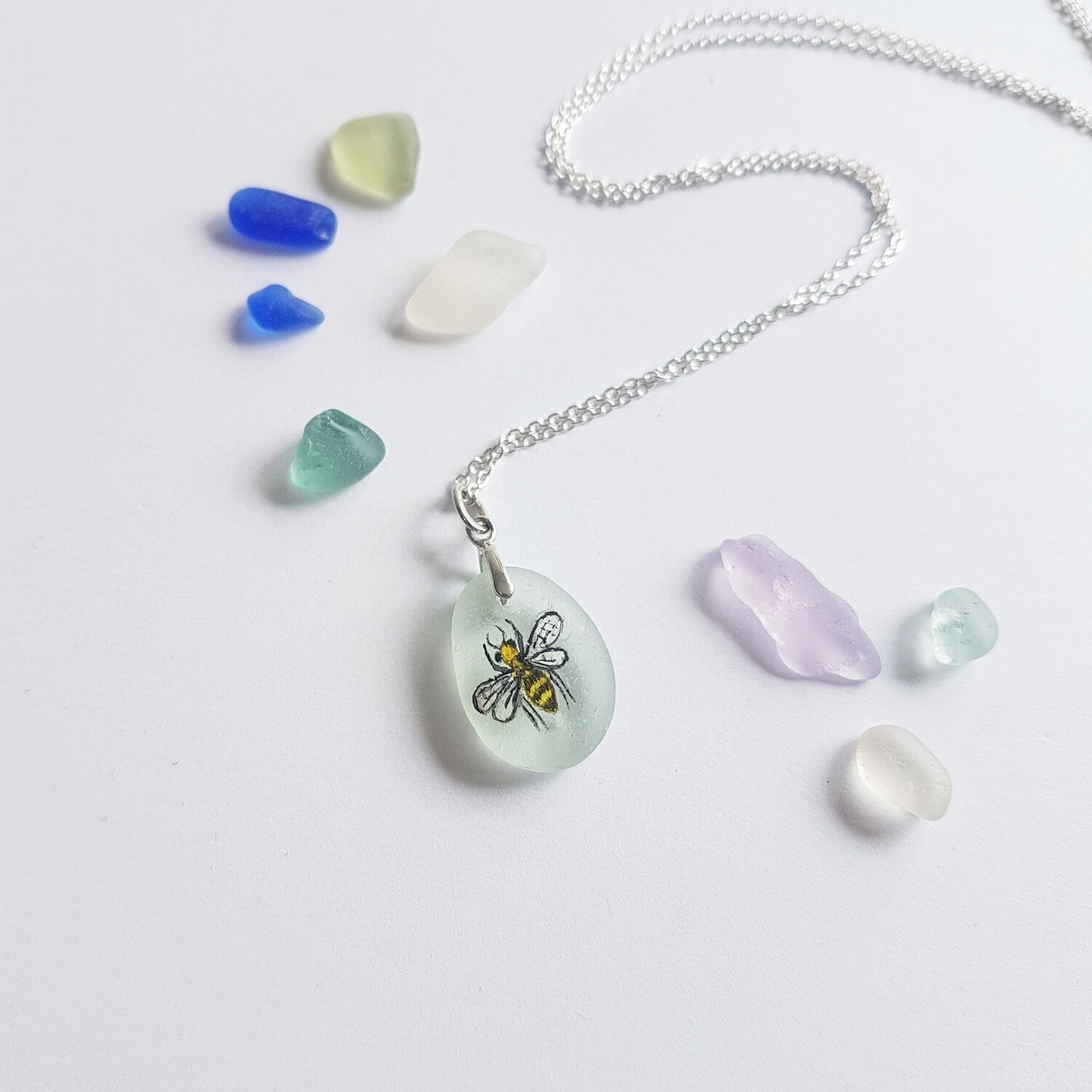 Painted Bee on Sea Glass Necklace- I Dream in Colour