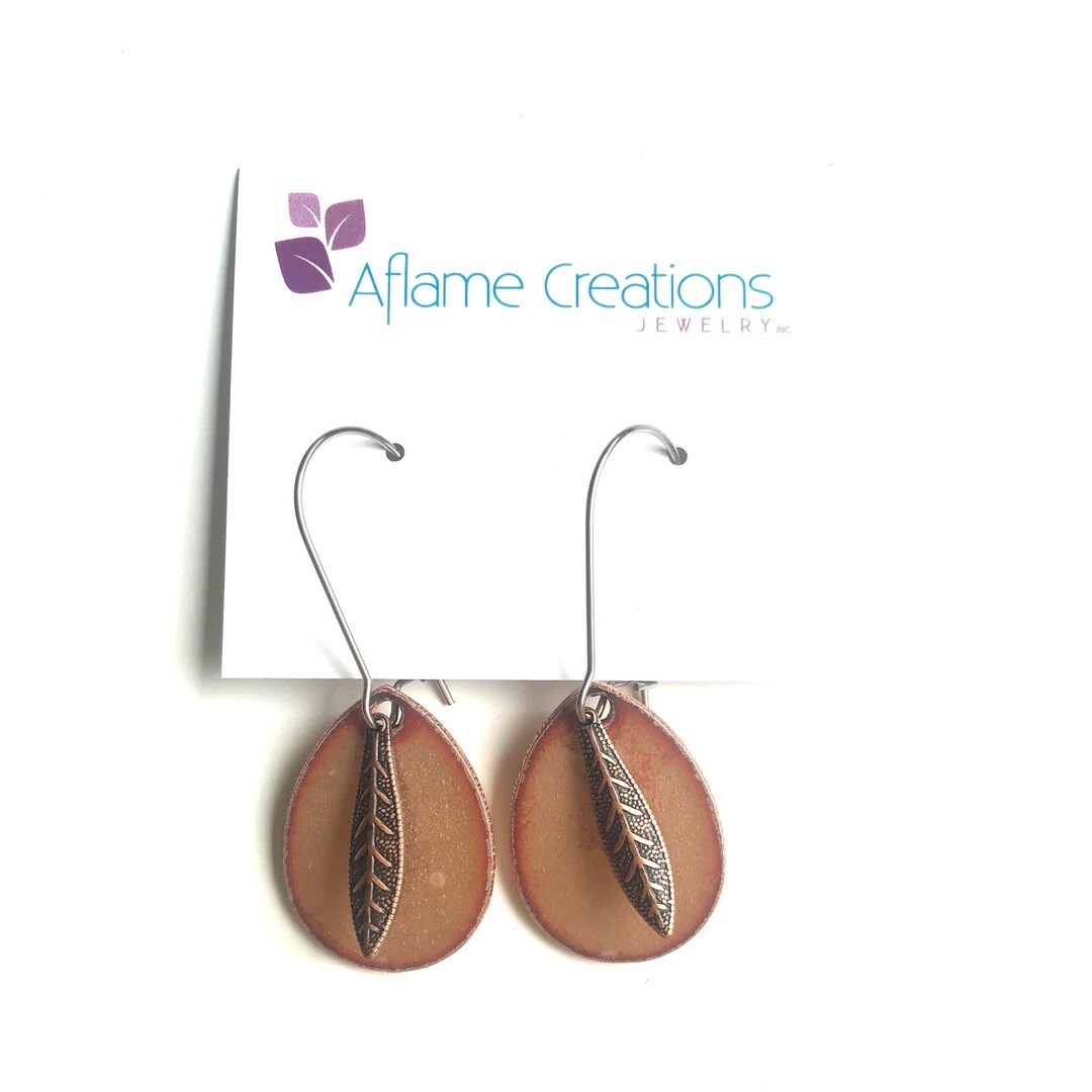 Leaf Teardrop Copper Earrings- Aflame