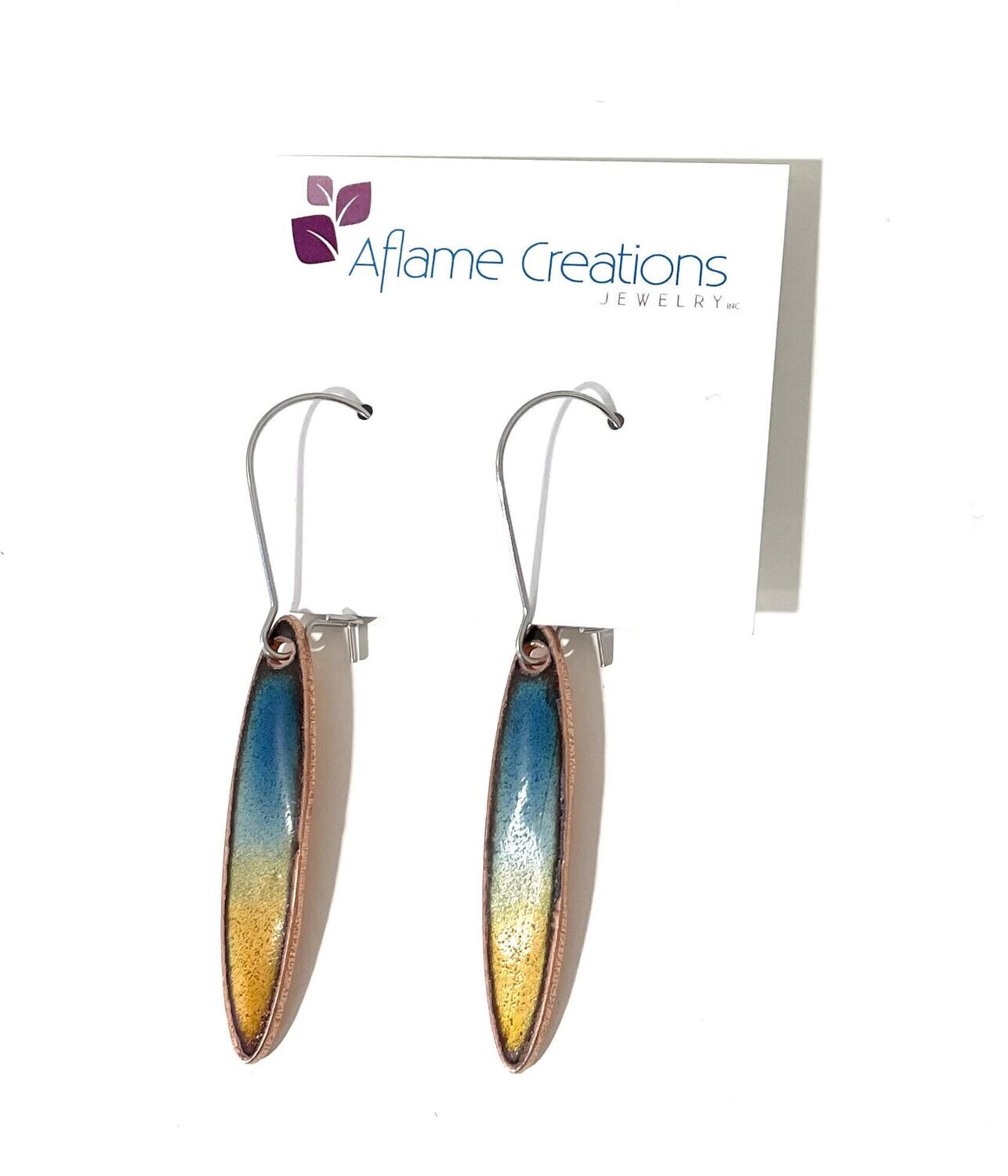 Point Water Blue & Amber Earrings- Aflame Point Water Blue & Amber Earrings- Aflame