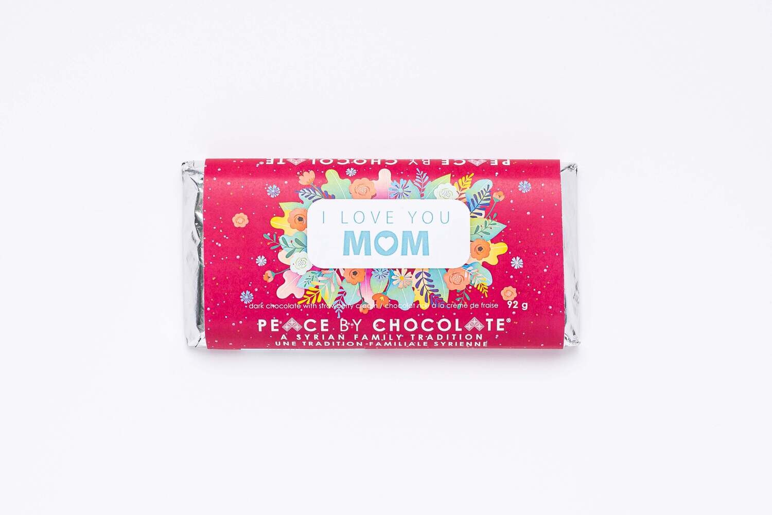 I Love You Mom Dark Chocolate Strawberry Cream Bar- Peace by Chocolate 