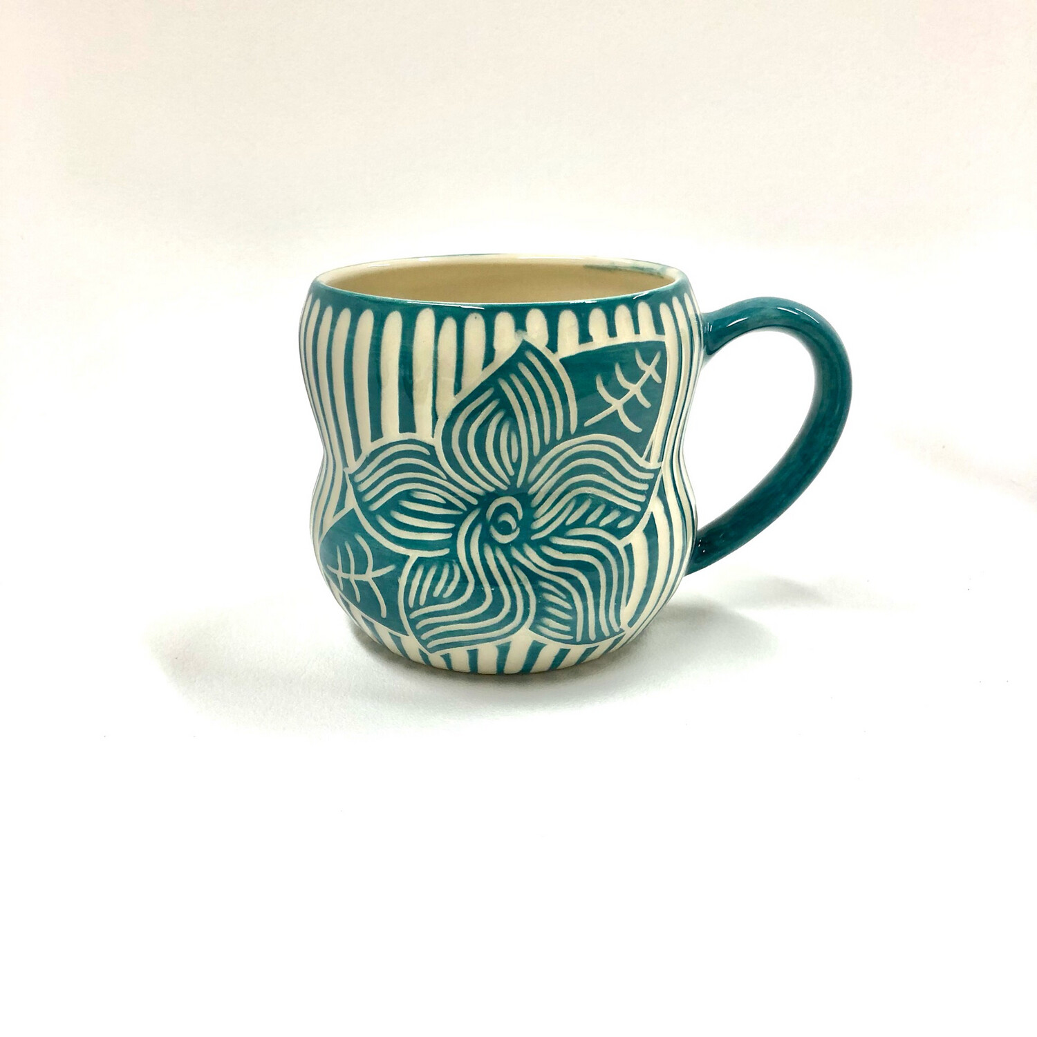 Teal Mayflower Mug- KG Ceramics