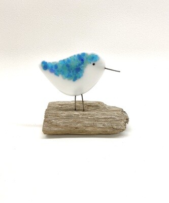 Blue Shore Bird on Driftwood- Creative Glass 