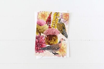 Dahlias, Dove and Artichokes Card- Briana Corr Scott 