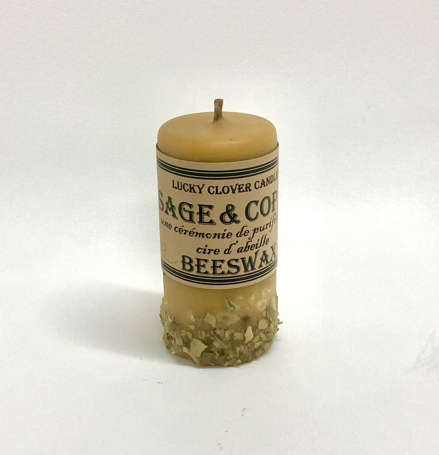 2x4 Sage and Copal Beeswax Candle- Lucky Clover