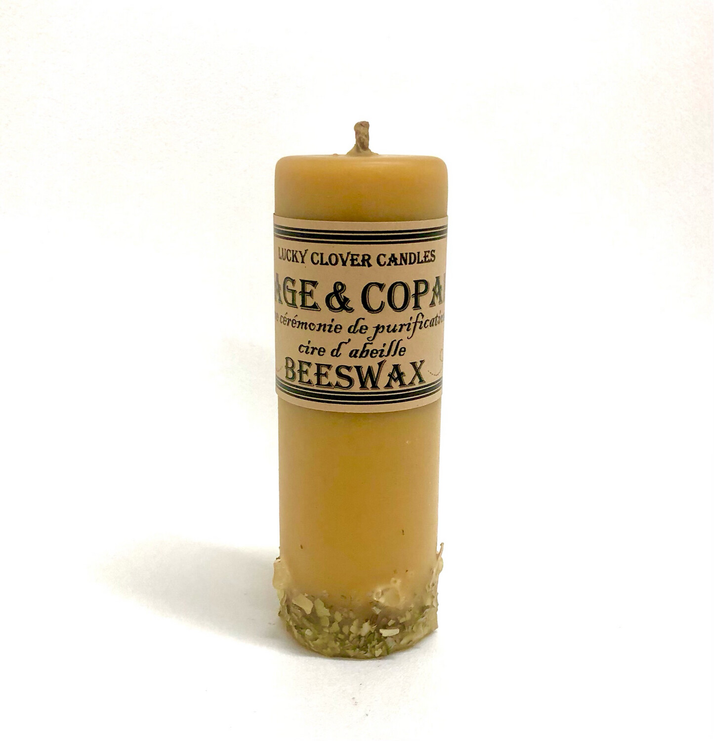 2x6 Sage and Copal Beeswax Candle- Lucky Clover
