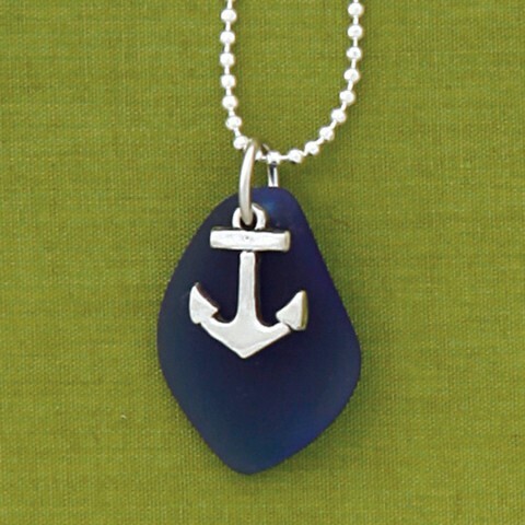 Anchor with Blue Seaglass Necklace- Basic Spirit 