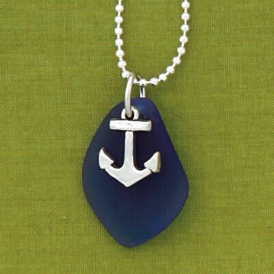 Anchor with Blue Seaglass Necklace- Basic Spirit 