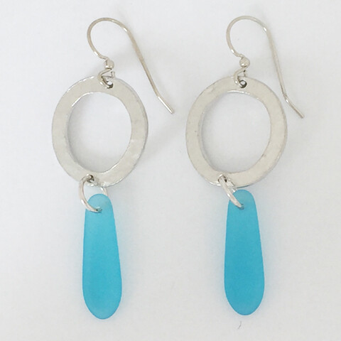 Circle Teardrop with Aqua Seaglass Earring- Basic Spirit 