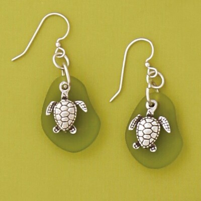 Turtle with Green Seaglass Earrings- Basic Spirit