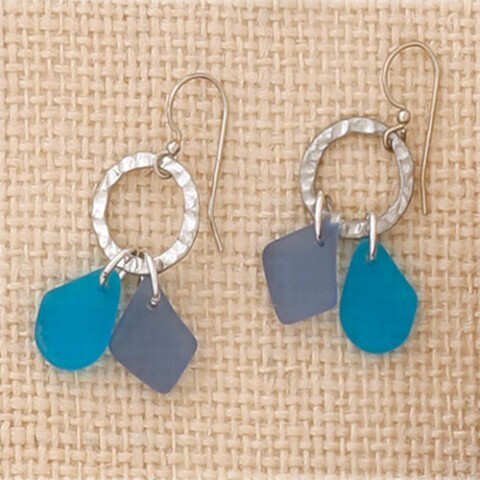 Circle Double Drop with Blue Seaglass Earring- Basic Spirit