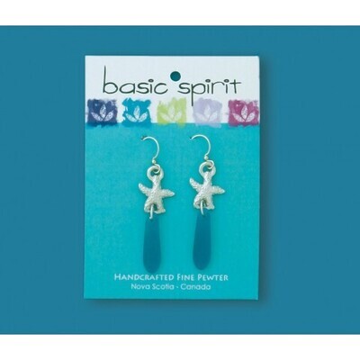 Starfish with Aqua Seaglass Dangle Earring- Basic Spirit