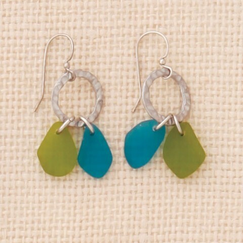 Circle Double Drop with Green Seaglass Earring- Basic Spirit