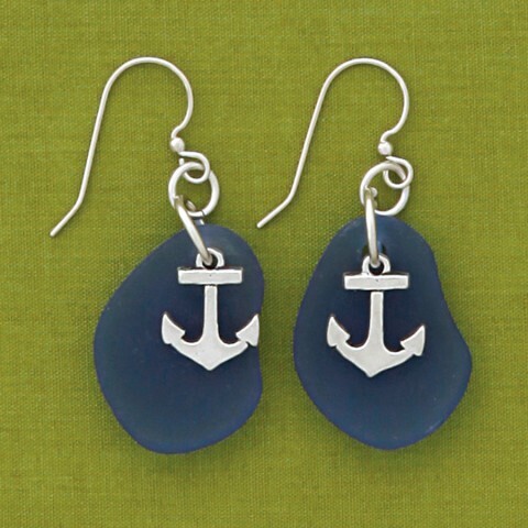 Anchor with Blue Seaglass Earrings- Basic Spirit 