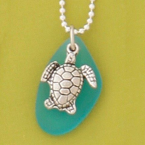 Turtle with Aqua Seaglass Necklace- Basic Spirit 