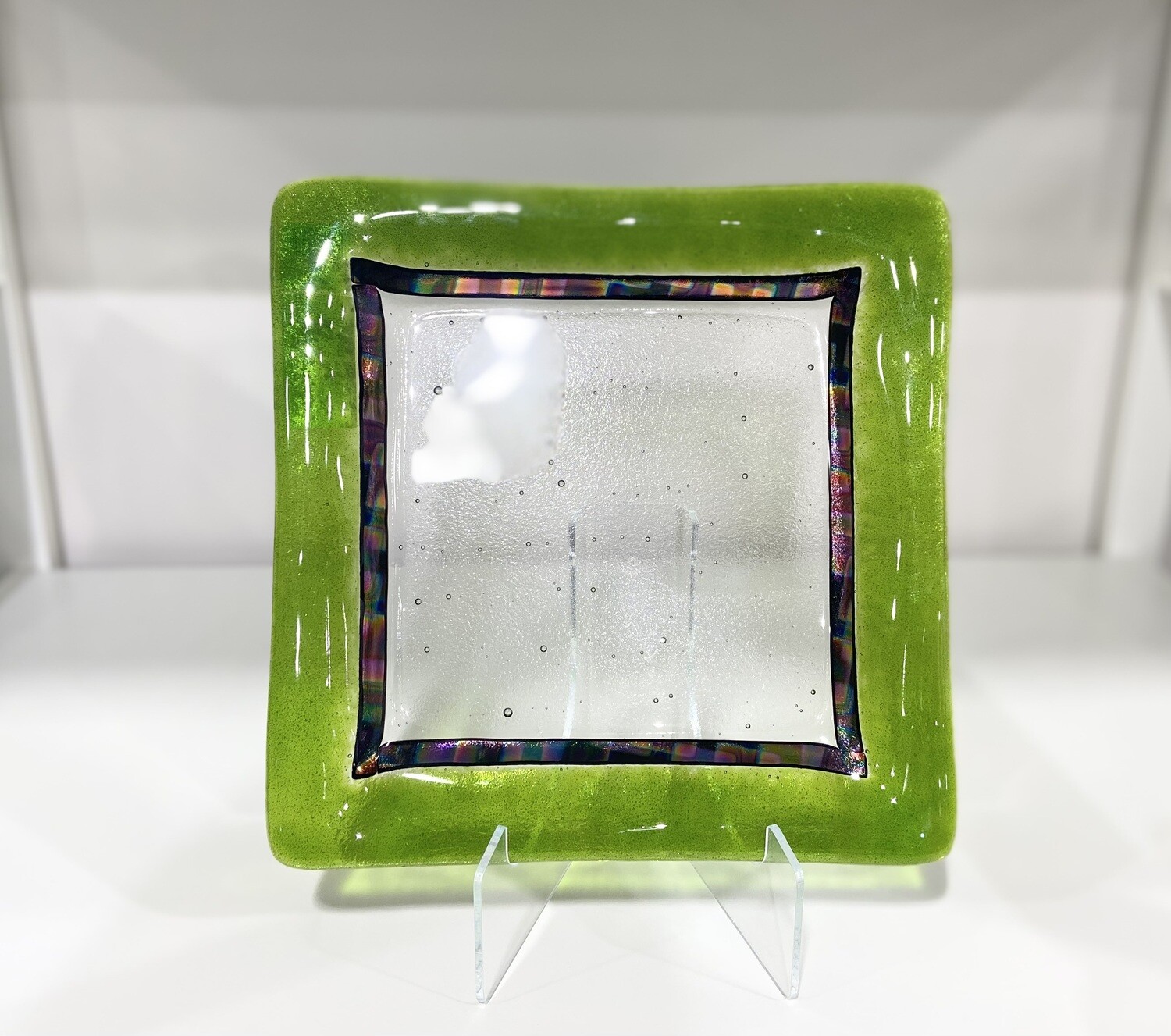 10x10 Green Elegant Plate- Kiln Art