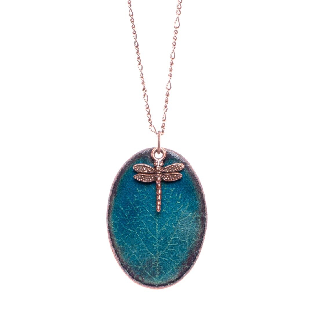 Leaf Vein Dragonfly Water Blue Necklace- Aflame 