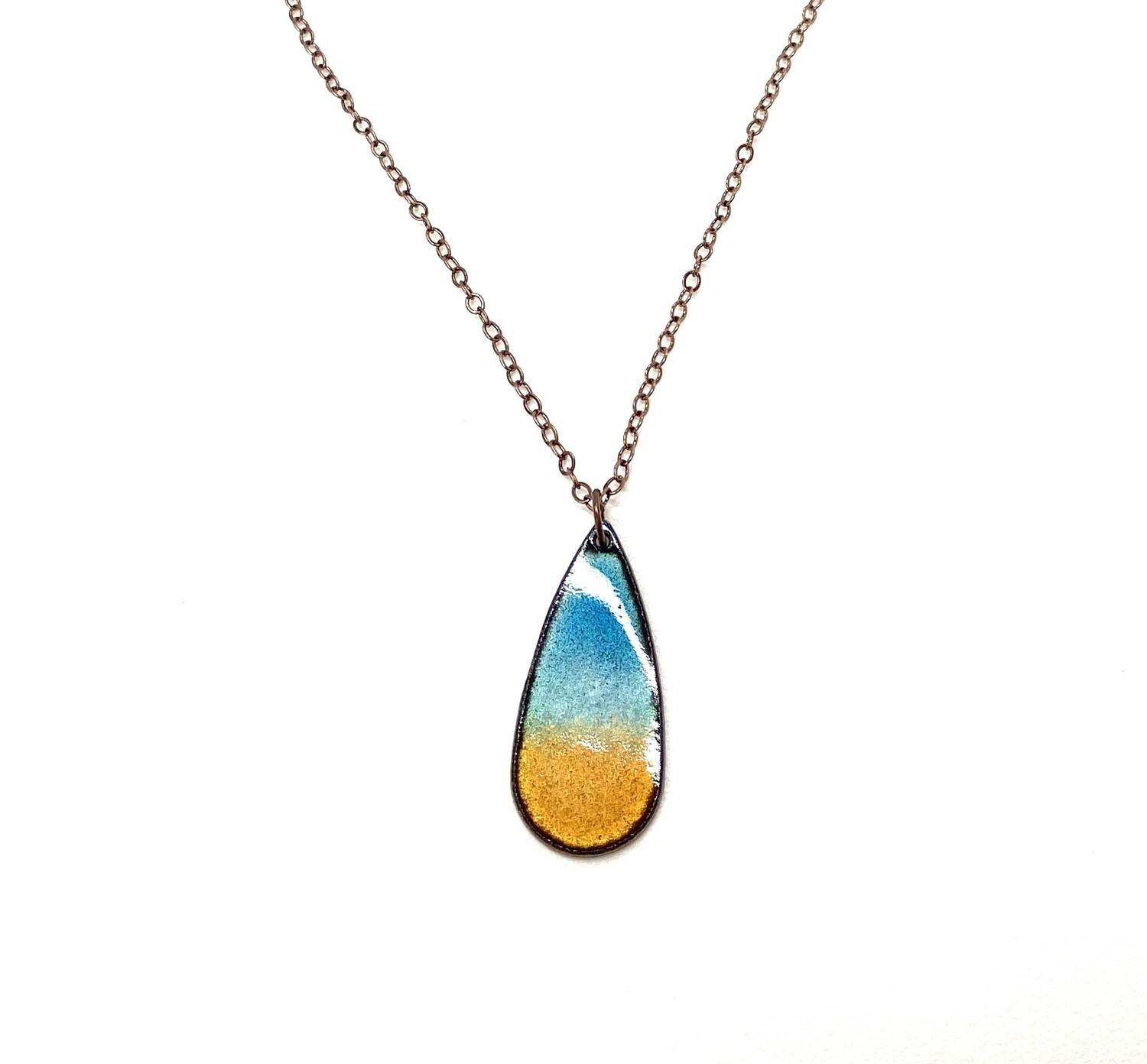 Water and Amber Horizon Teardrop Necklace- Aflame