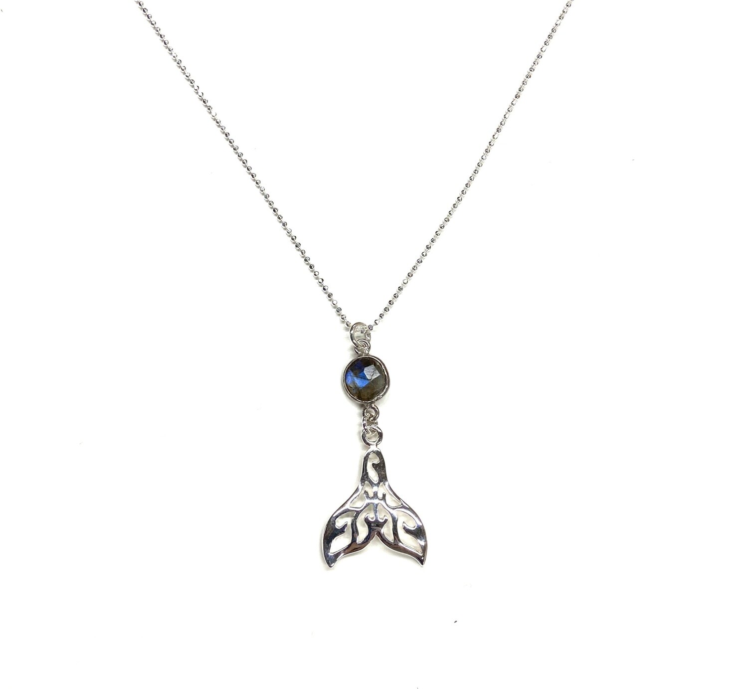 Whale Tail and Blue Crystal Necklace- Shy Giraffe 