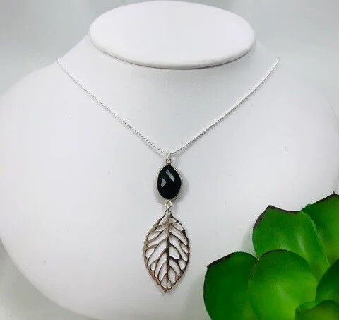 Leaf and Black Onyx Necklace- Shy Giraffe