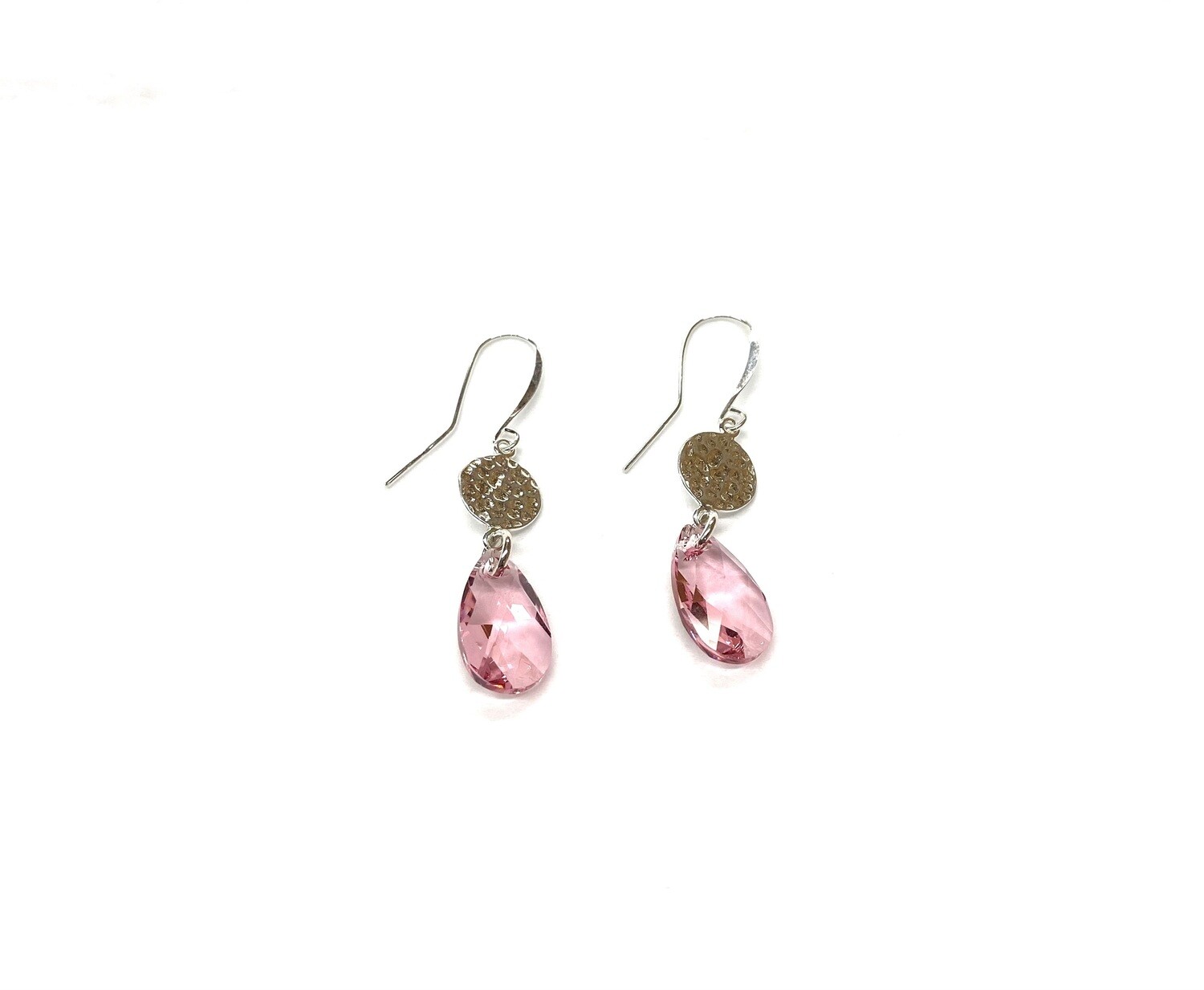 Hammered Circle and Pink Crystal Earrings- Shy Giraffe