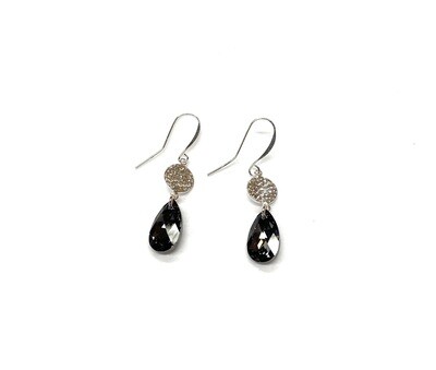 Black Hammered Circle Swarovski Earrings- Shy Giraffe 