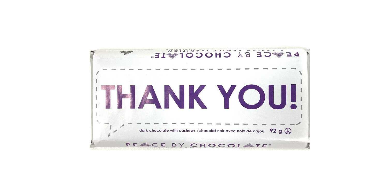 Thank You! Dark Chocolate Cashew Bar- Peace By Chocolate 