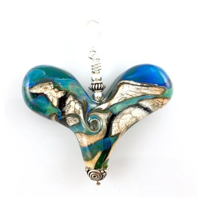 Warm Waters Heart Pendant 18&quot;- Point of View Glass