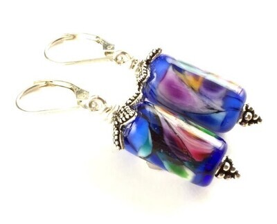Stain Glass Cylinder Earring Lever Back- Point of View Glass