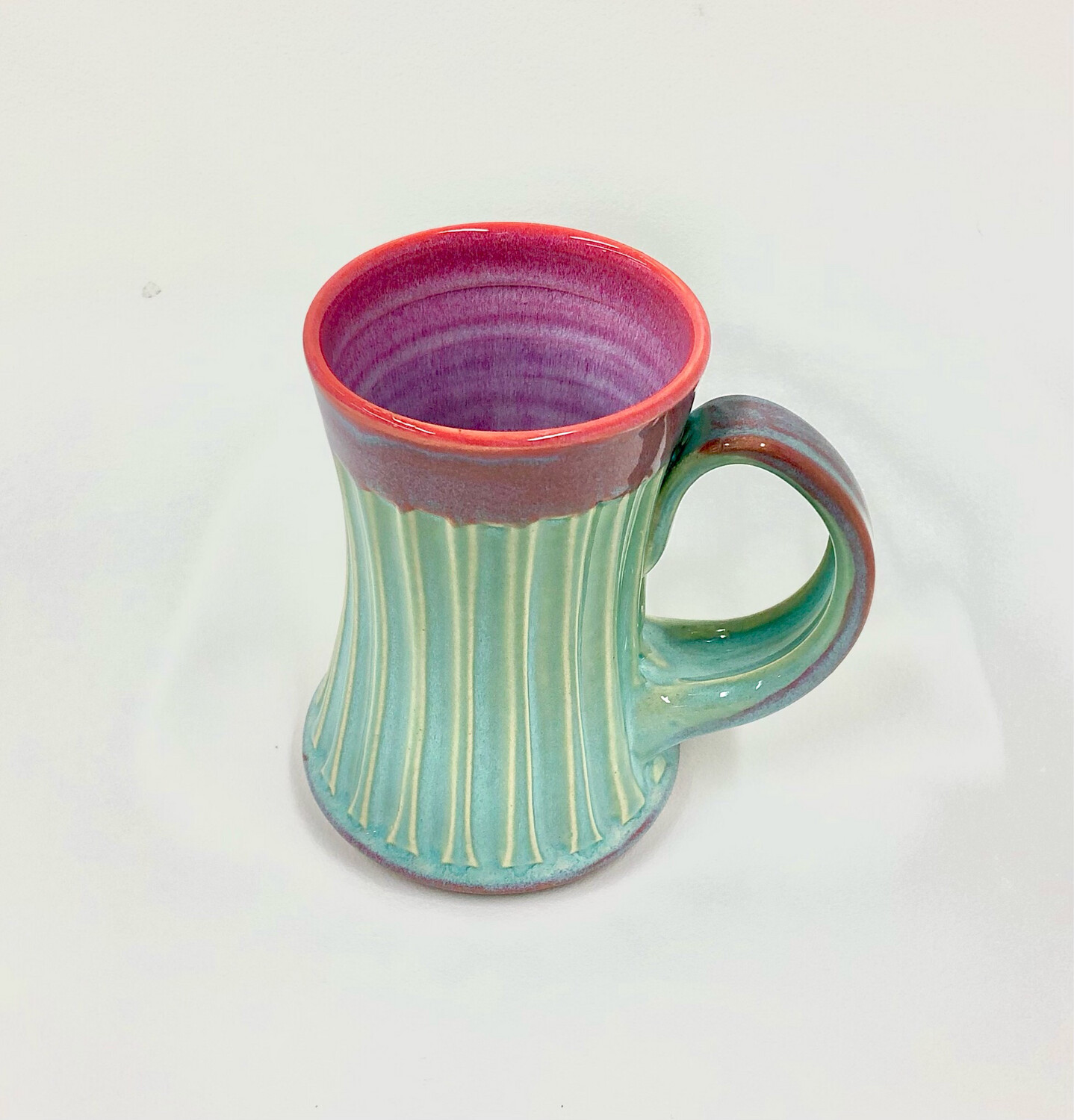 Fluted Mug Aqua and Pink- Darlene Keffer Pottery
