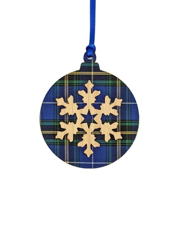 Nova Scotia Tartan Bulb with Morning Star Snowflake Ornament- Salt Air Collections