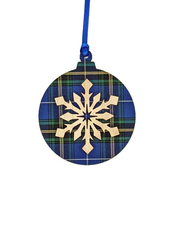 Nova Scotia Tartan Bulb with Stellar Dream Snowflake Ornament- Salt Air Collections