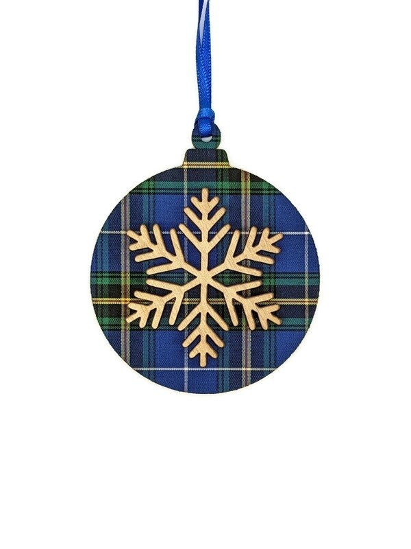 Nova Scotia Tartan Bulb with Winter Fern Snowflake Ornament- Salt Air Collections