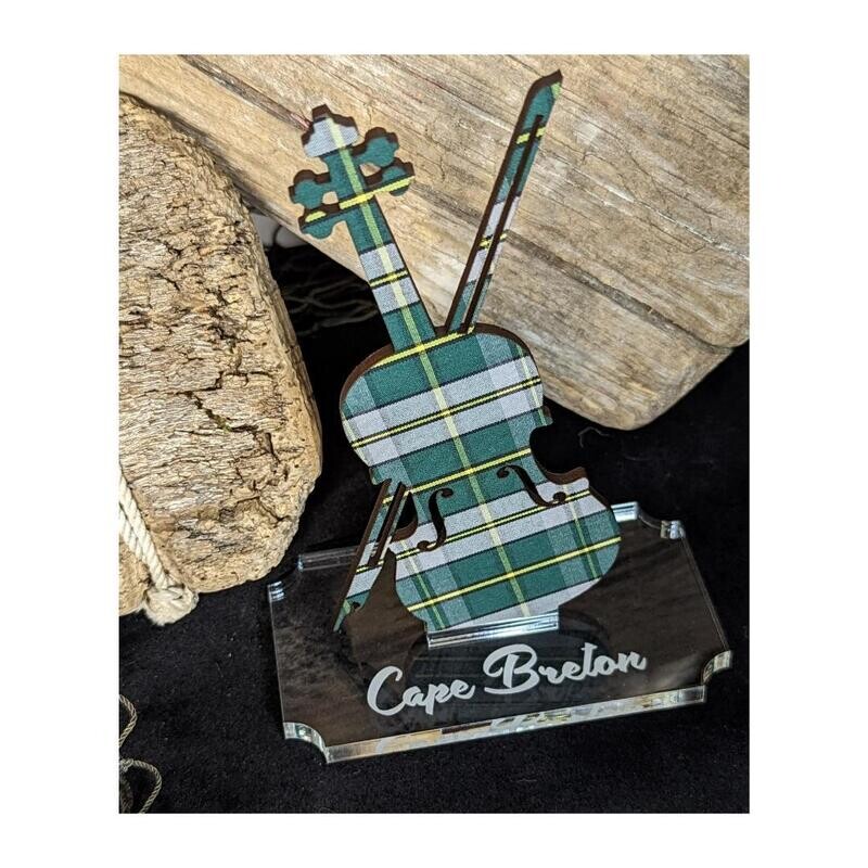 Cape Breton Tartan Fiddle on Acrylic Stand- Salt Air Collections