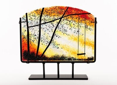 Large Lonesome Swing on Red- Brent Harding Fused Glass