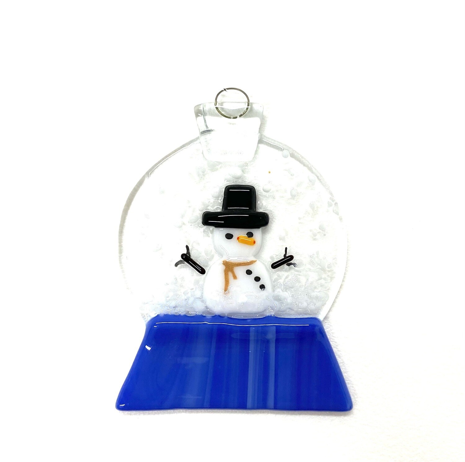 Glass Blue Snow Globe Ornament- School St. Glass Blue Snow Globe Ornament- School St.