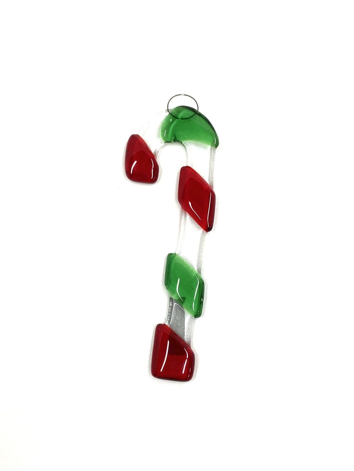 Glass White Candy Cane Ornament- School St.