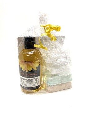 Lemongrass Shower Pack with Pouf- Little Luxuries