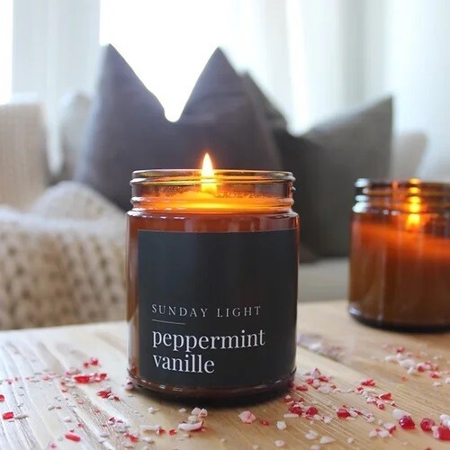 Peppermint Vanilla Candle- Sunday Light