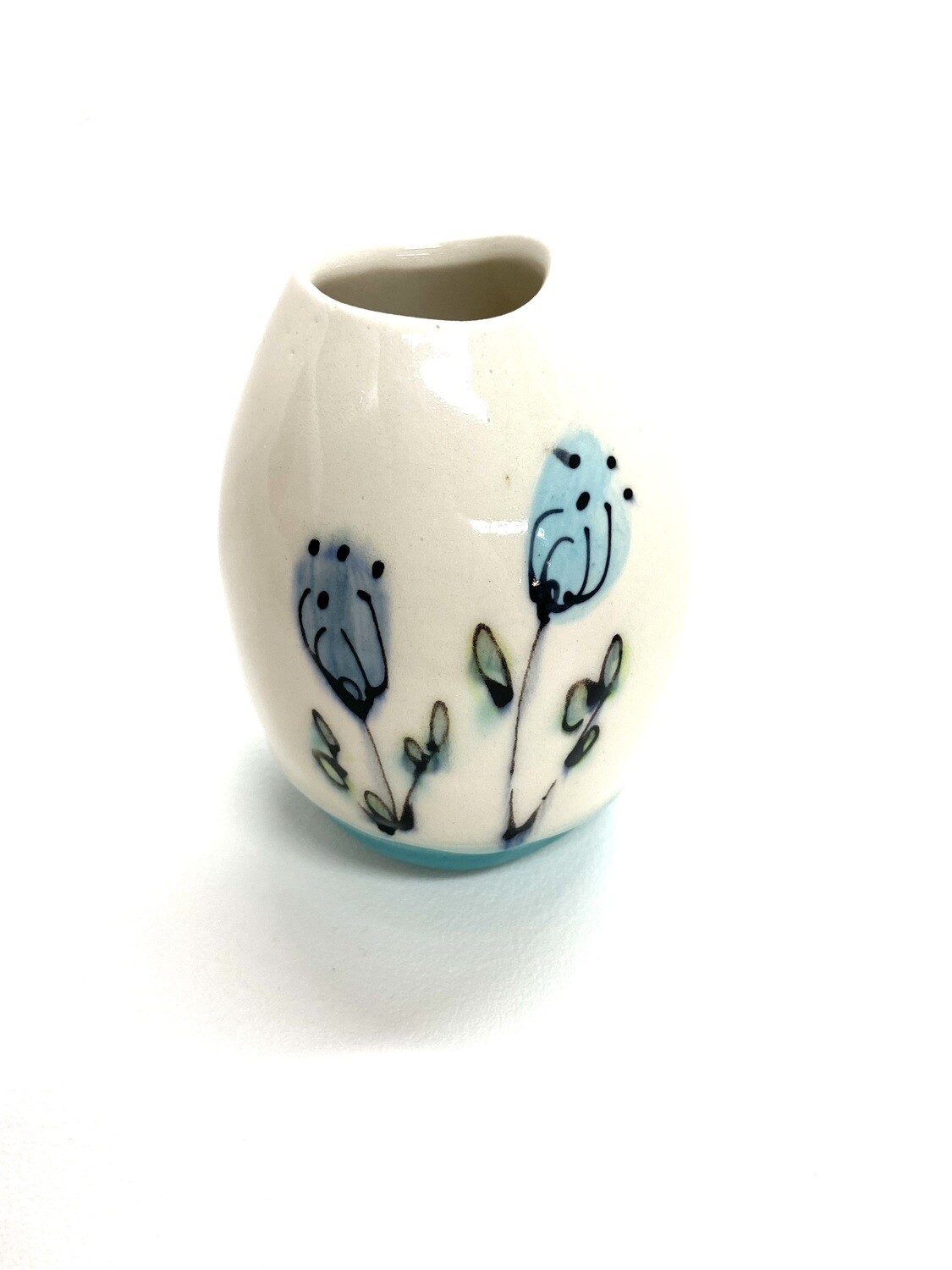 Blue Floral Pebble Vase- Rachel de Conde