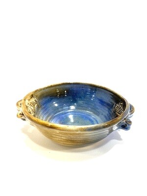 Brown and Blue Fish Bowl with Handles- Gloria Dunbar