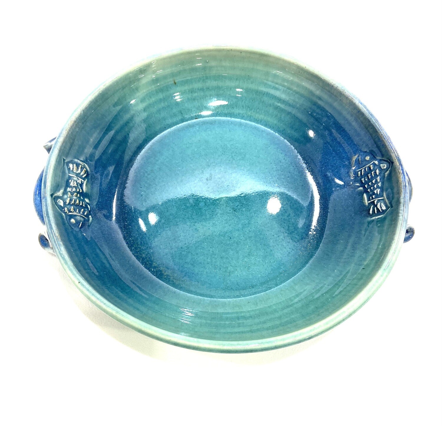 Large Aqua and Blue Fish Server with Handles- Gloria Dunbar